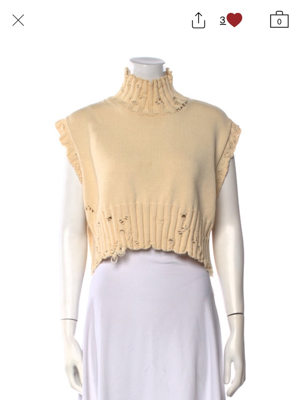 MARNI Cropped Distressed Sleeveless Knit Top - Cream light yellow US S